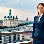 **

A professional businesswoman in a stylish, fully clothed business suit, standing in a modern Moscow office overlooking the city, appropriate attire, safe for work, perfect anatomy, natural proportions, professional photography, high quality, family-friendly.

**