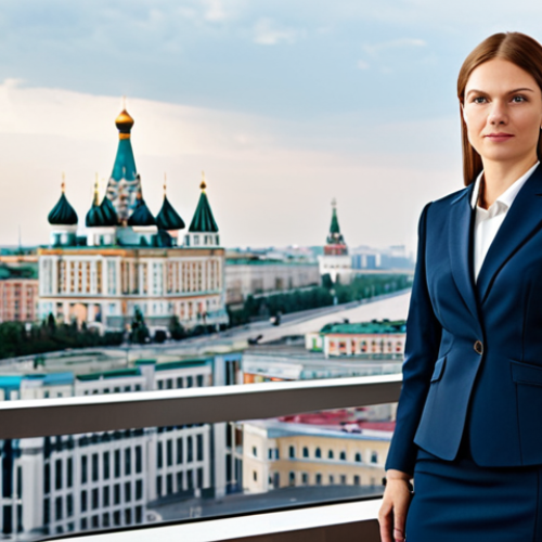 **

A professional businesswoman in a stylish, fully clothed business suit, standing in a modern Moscow office overlooking the city, appropriate attire, safe for work, perfect anatomy, natural proportions, professional photography, high quality, family-friendly.

**