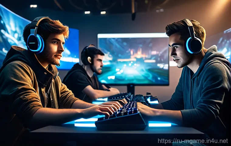 모바일게임 패치 노트 - **Prompt:** A male gamer, approximately 25-30 years old, sitting in a dimly lit, cozy gaming room wi...