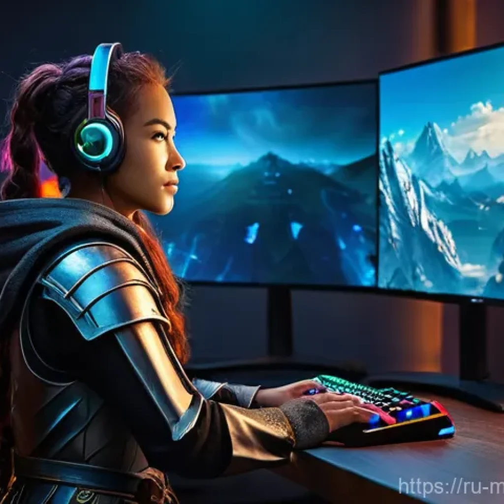 모바일게임 온라인 커머스 - **Prompt:** A vibrant, eye-level shot of a diverse young adult gamer (male or female, fully clothed ...