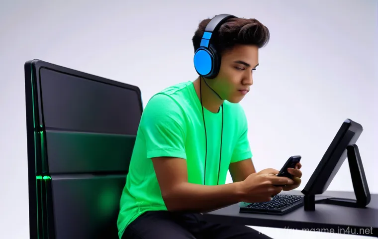 모바일게임 핑 이슈 해결법 - **Prompt:** A young male or female gamer, aged 18-25, is sitting comfortably at a sleek, modern desk...