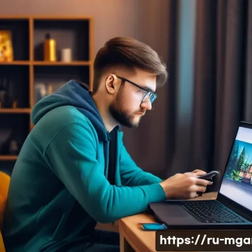 Home 13 모바일게임 유튜버 추천 - A cozy home gaming setup featuring a Russian male mobile gaming YouTuber in his mid-20s with casual ...