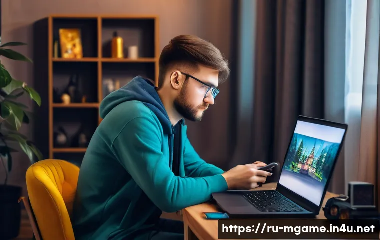 모바일게임 유튜버 추천 - A cozy home gaming setup featuring a Russian male mobile gaming YouTuber in his mid-20s with casual ...