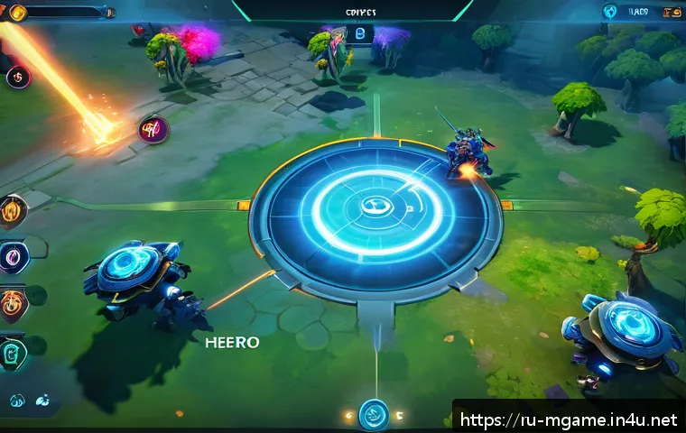 모바일 MOBA 게임 - A dynamic scene from a mobile MOBA game showcasing a team battle in a vibrant, detailed map environm...