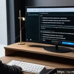 모바일게임 자막 옵션 - A cozy modern gaming setup in a well-lit room featuring a mid-sized monitor displaying a popular mob...