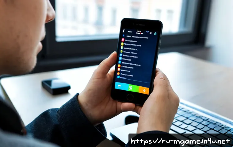 Home 17 모바일게임 프로그래밍 언어 - Photorealistic close-up of a Russian mobile game developer at a clean modern desk, comparing a smart...